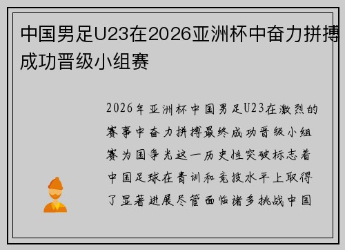 中国男足U23在2026亚洲杯中奋力拼搏成功晋级小组赛 中国男足U23在2026亚洲杯中奋力拼搏成功晋级小组赛